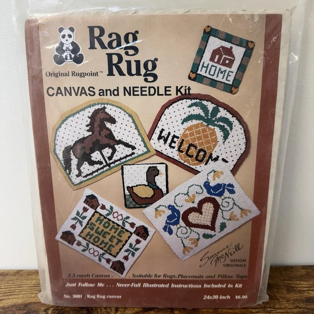 Vintage Rugpoint Rag Rug Kit Heart Birds Distelfink Suzanne McNeill Canvas New